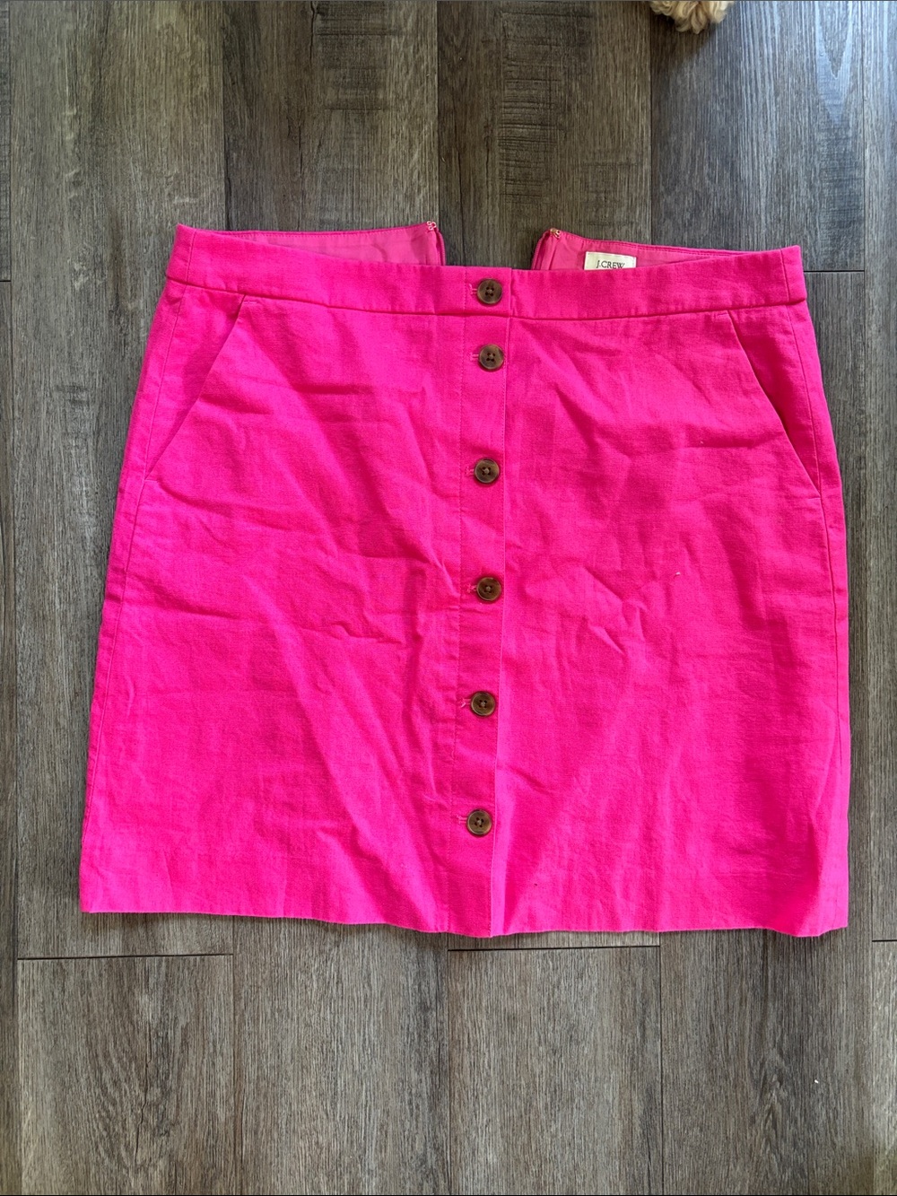 Bright Pink Button-Front linen Mini Skirt by j crew
